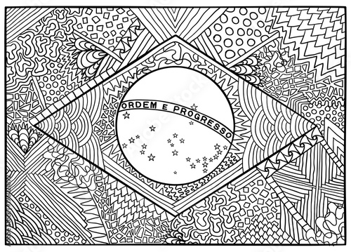 Brazil flag zentangle ornament national symbol black