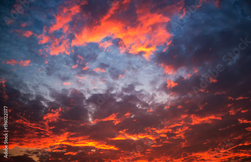 Sunset with dramatic sky and colorful clouds