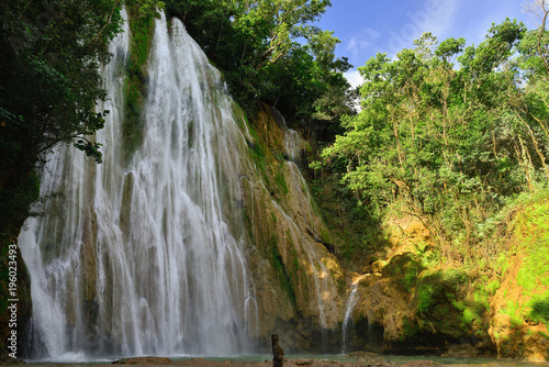 Fototapeta Naklejka Na Ścianę i Meble -  Salto de Limon the waterfall located in the centre of the tropical forest, Samana, Dominikana Republic.