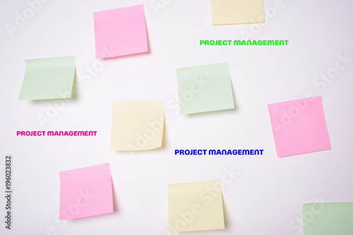 Stickers on the wall with the inscriptions:PROJECT MANAGEMENT