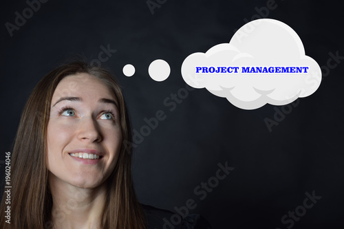 Above the businessman hangs a cloud with the inscription:PROJECT MANAGEMENT