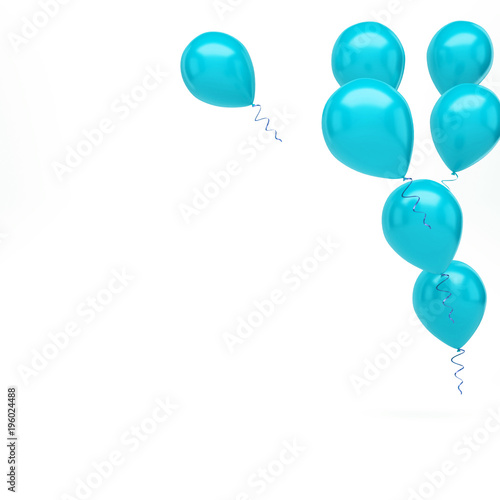 Aqua balloons on top right corner isolated on white background. 3D illustration of celebration balloons
