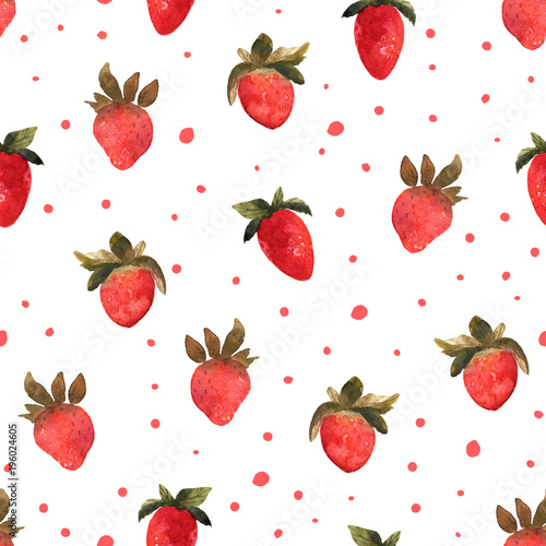 Fototapeta Naklejka Na Ścianę i Meble -  Seamless pattern with isolated hand drawn red strawberry.  Illus