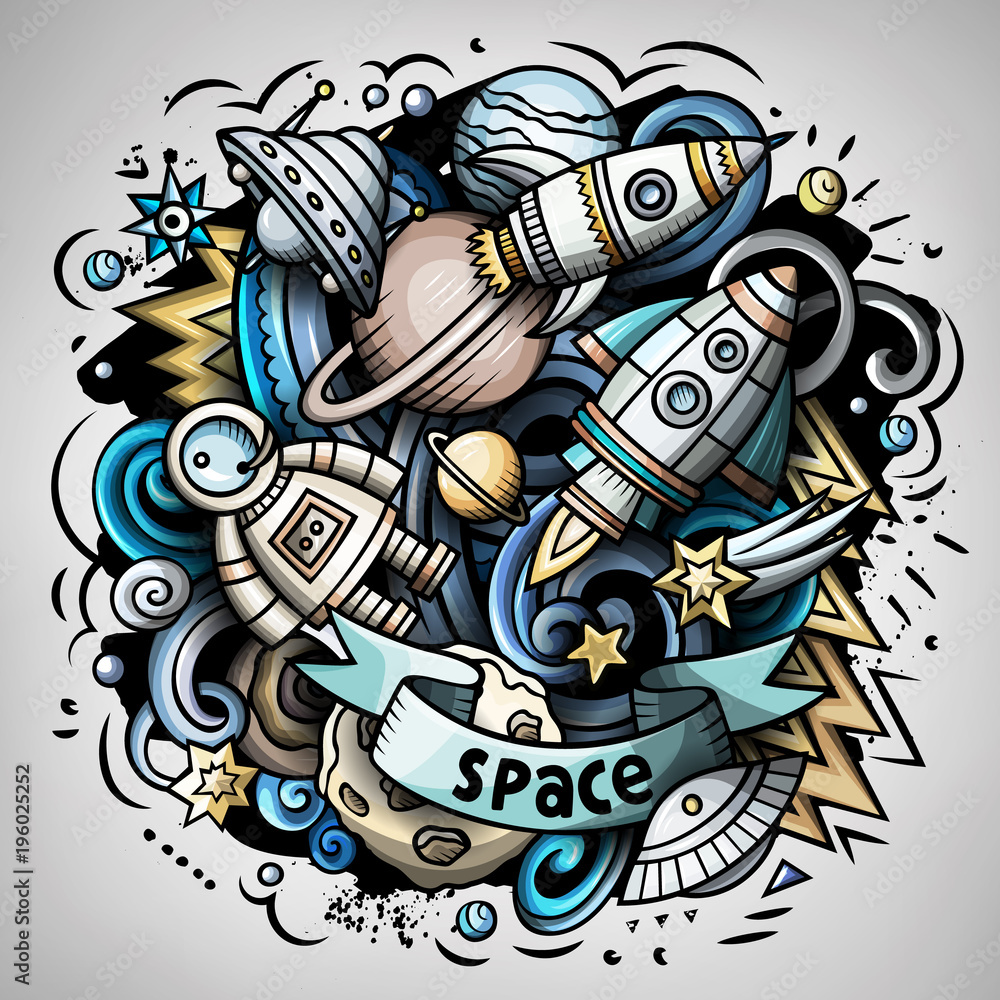 Cartoon vector doodles Space illustration Cartoon vector doodles Space illustration