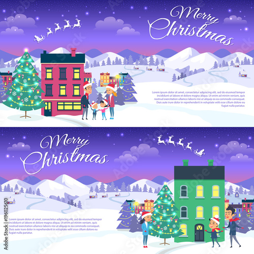Merry Christmas on City and Blue Sky Background