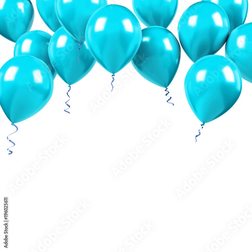 Aqua balloons on the upstairs with clear path isolated on white background. 3D illustration of beautiful, candy, glossy balloons