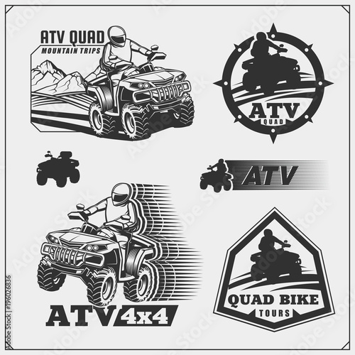 Set of Quad bike rental service emblems, labels and design elements.