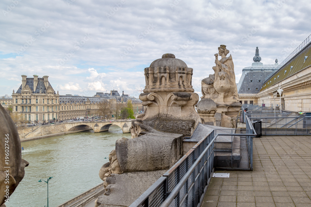 The Louvre museum, view from the top of the Musee d'Orsay. The Louvre was once a palace and is now the most famous museum in France