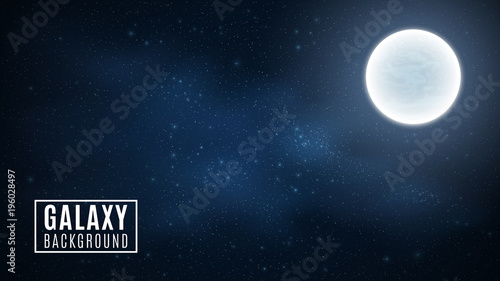 Starry sky and moon. Amazing sky. The stars glow in complete darkness. Stunning galaxy. Open space. Milky Way. Vector illustration