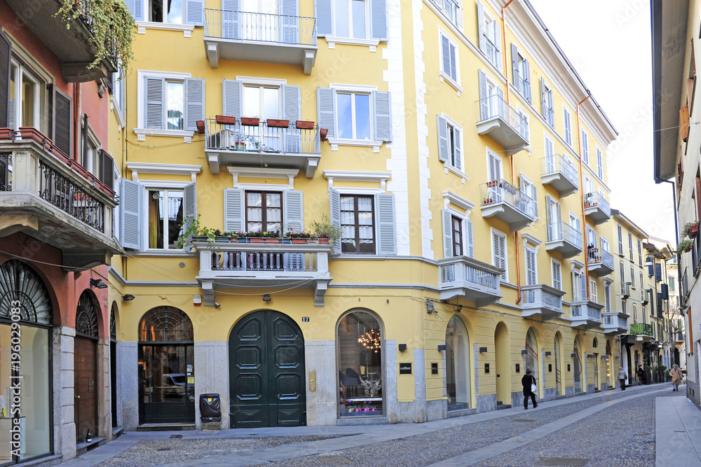 Italy - Milan - colorful houses in Brera district - historic neighborhood with local, restaurant and shopping area very visited from the tourist that visiting the center of the city