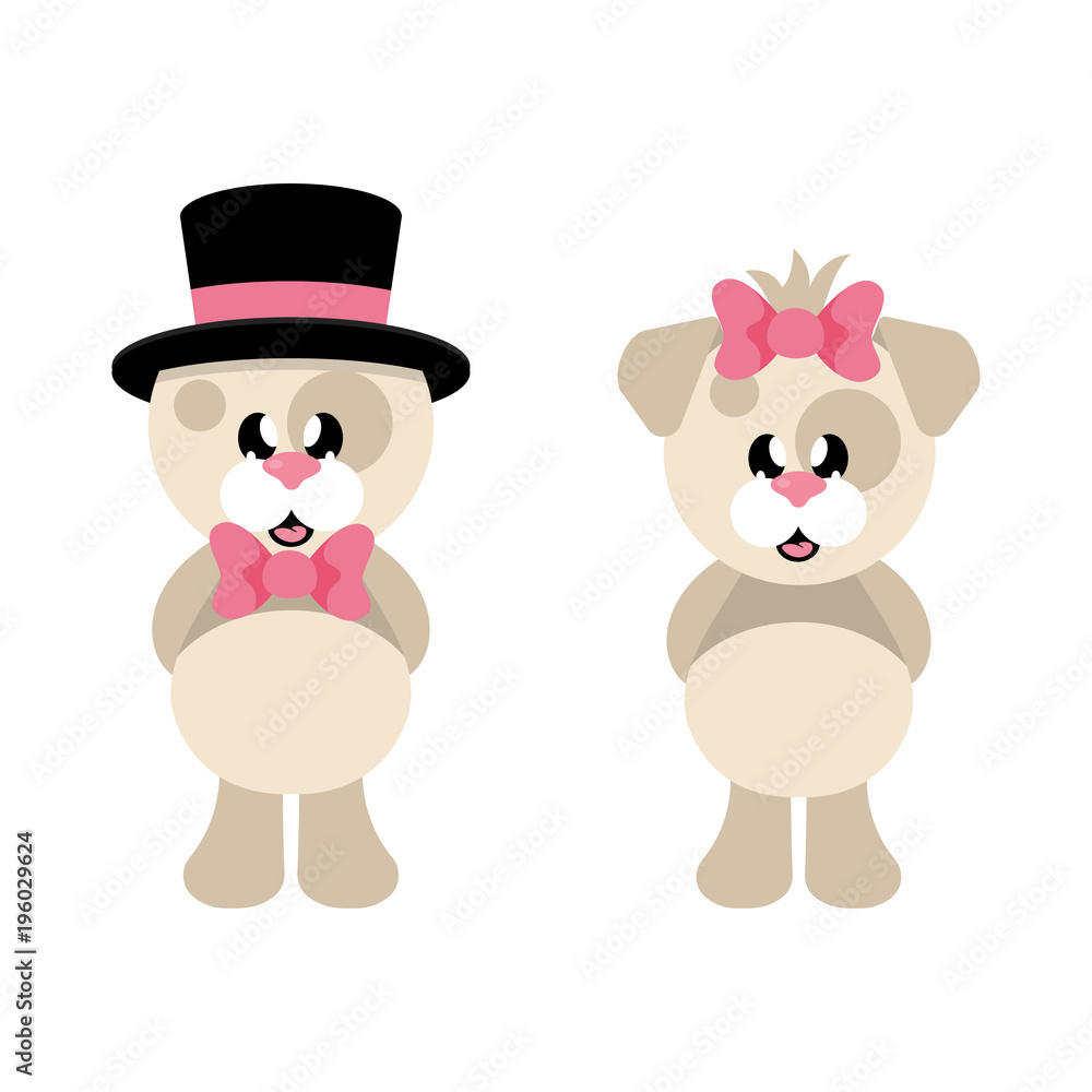 Fototapeta premium cartoon cute dog with tie and cap and dog girl