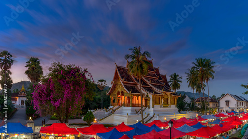 Long exposure at The night souvenir market in front of National museum of Luang Prabang, Laos.