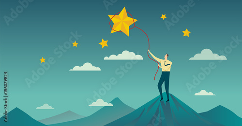 Businessman throws a lasso, catching star : Vector Illustration character.