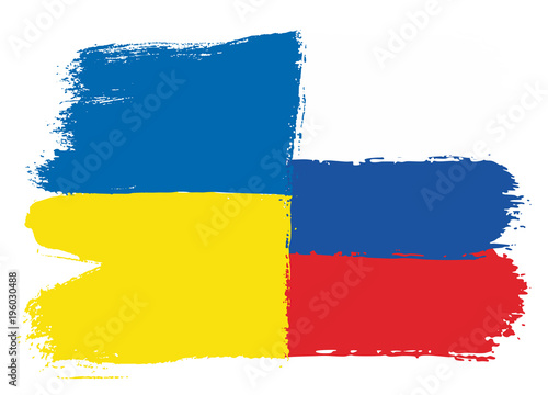 Ukraine Flag   Russia Flag Vector Hand Painted with Rounded Brush