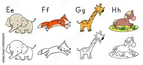 Animals alphabet or ABC. Coloring book