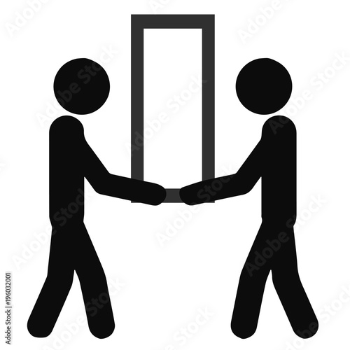 Two silhouettes of men carrying a parcel