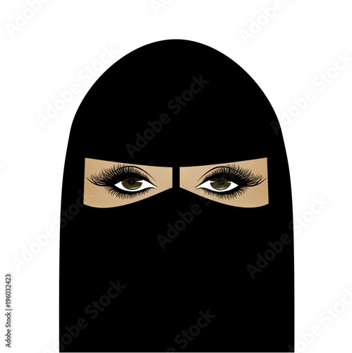 beautiful Muslim woman in hijab, square portrait, vector illustration isolated on the white background