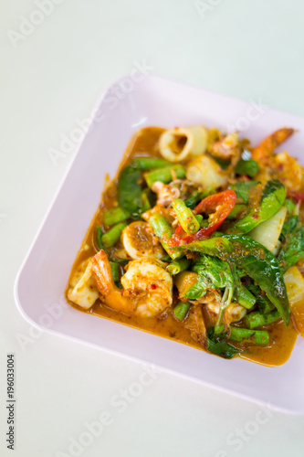 Seafood mix with red curry