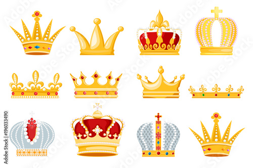 Stampa su tela Crown vector golden royal jewelry symbol of king queen and princess illustration