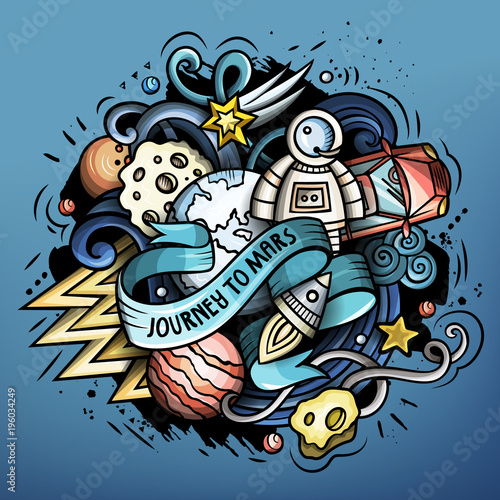 Cartoon vector doodles Space trendy illustration