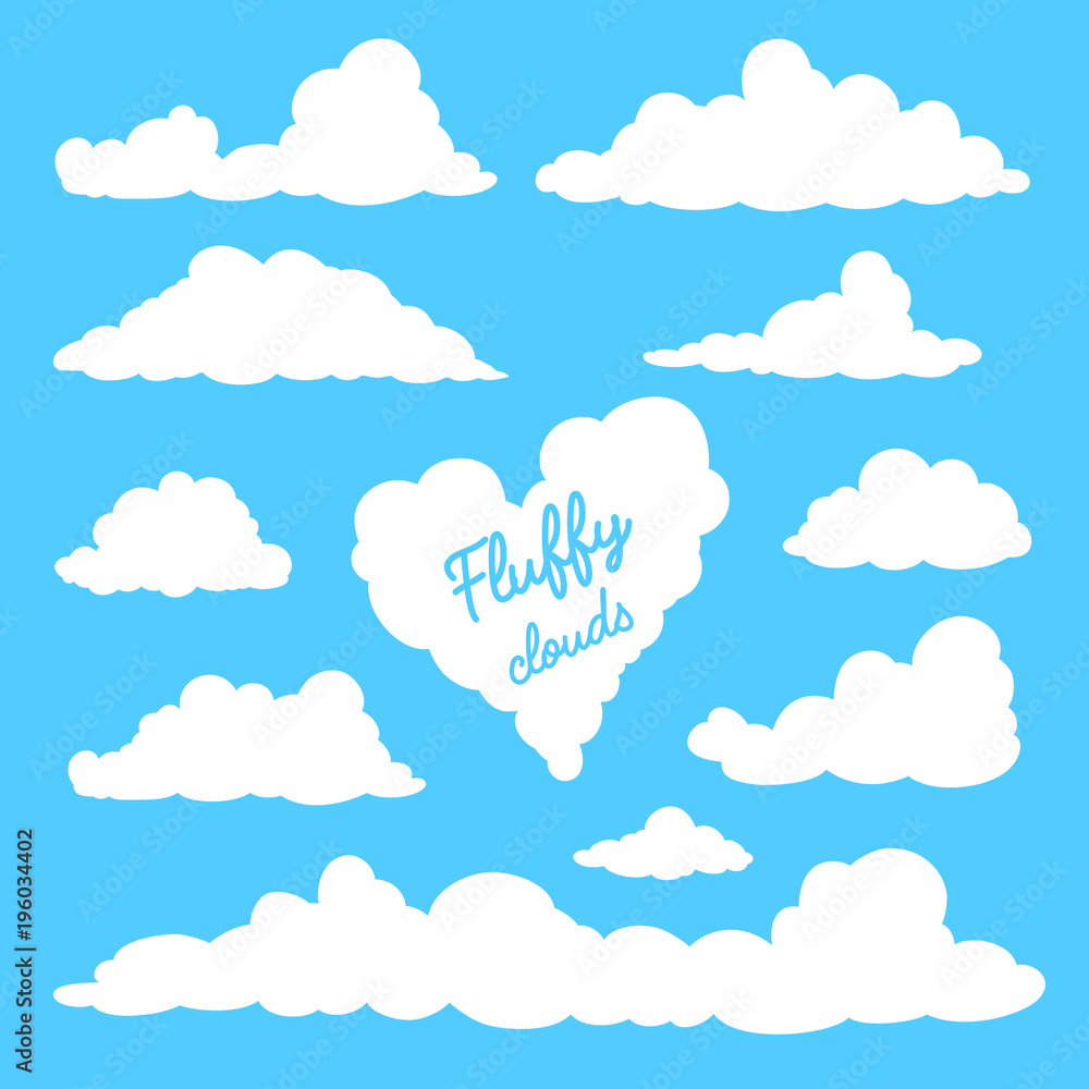 Fototapeta premium Set of clouds isolated on blue background.