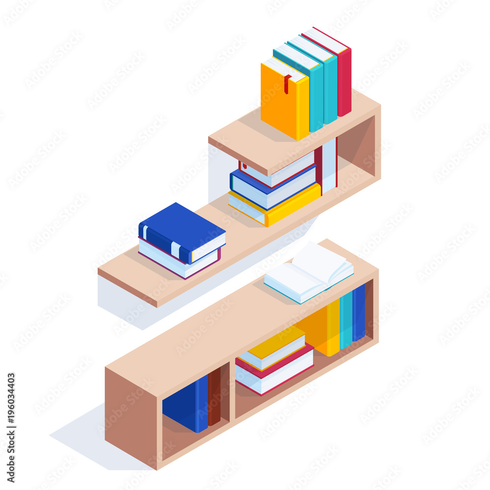 Set of isometric bookshelves. Set of isometric bookshelves.