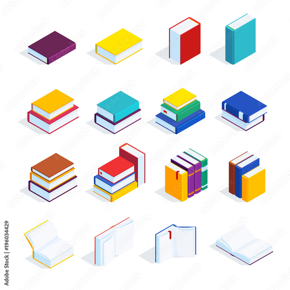 Naklejka premium Set of isometric books isolated.