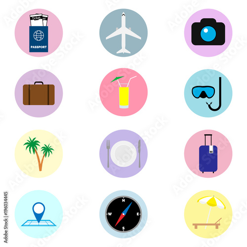 Set of colored travel icons