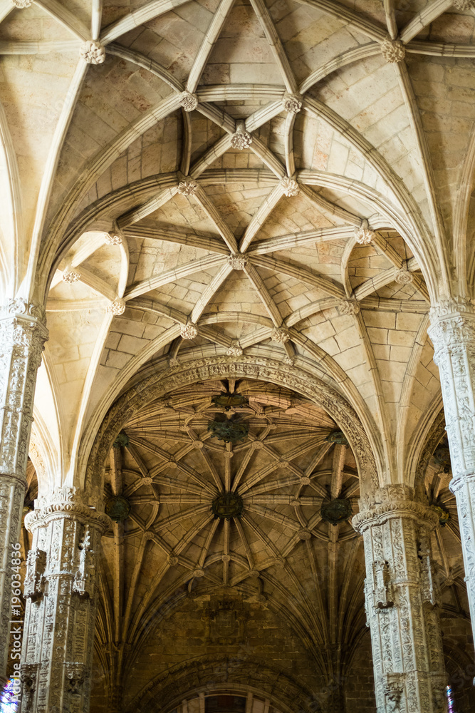 Beautiful architecture details in Jeronimos monastery, Lisbon
