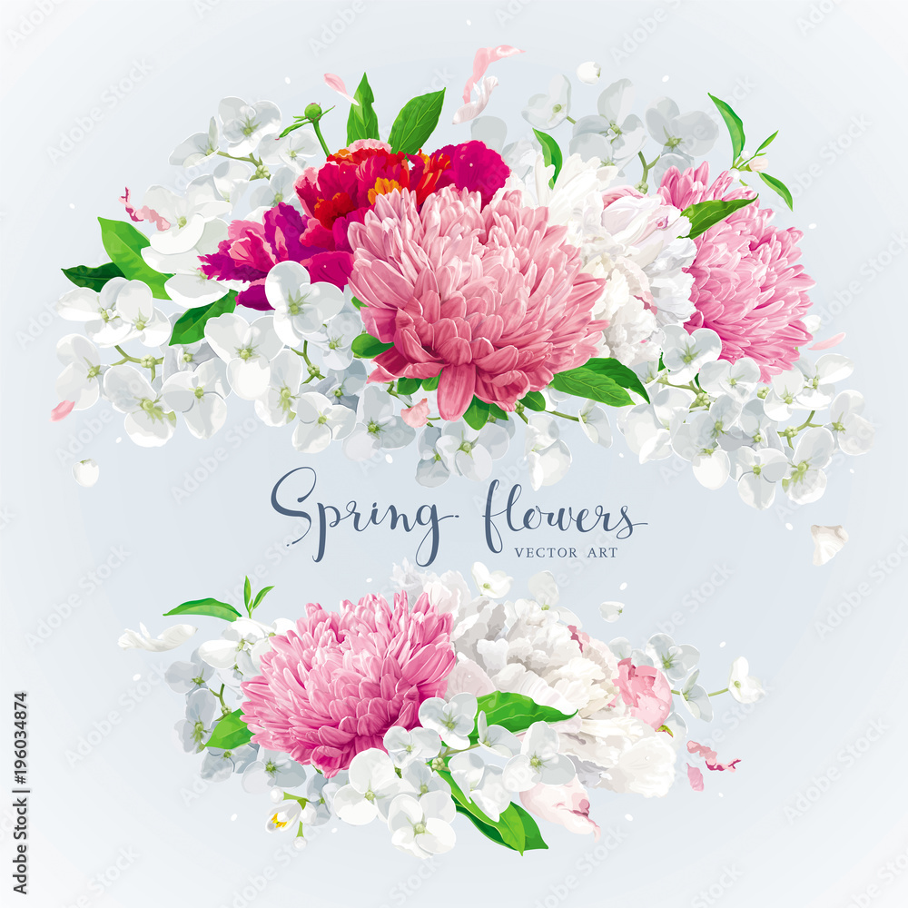 Pink, red and white summer flowers gretting card