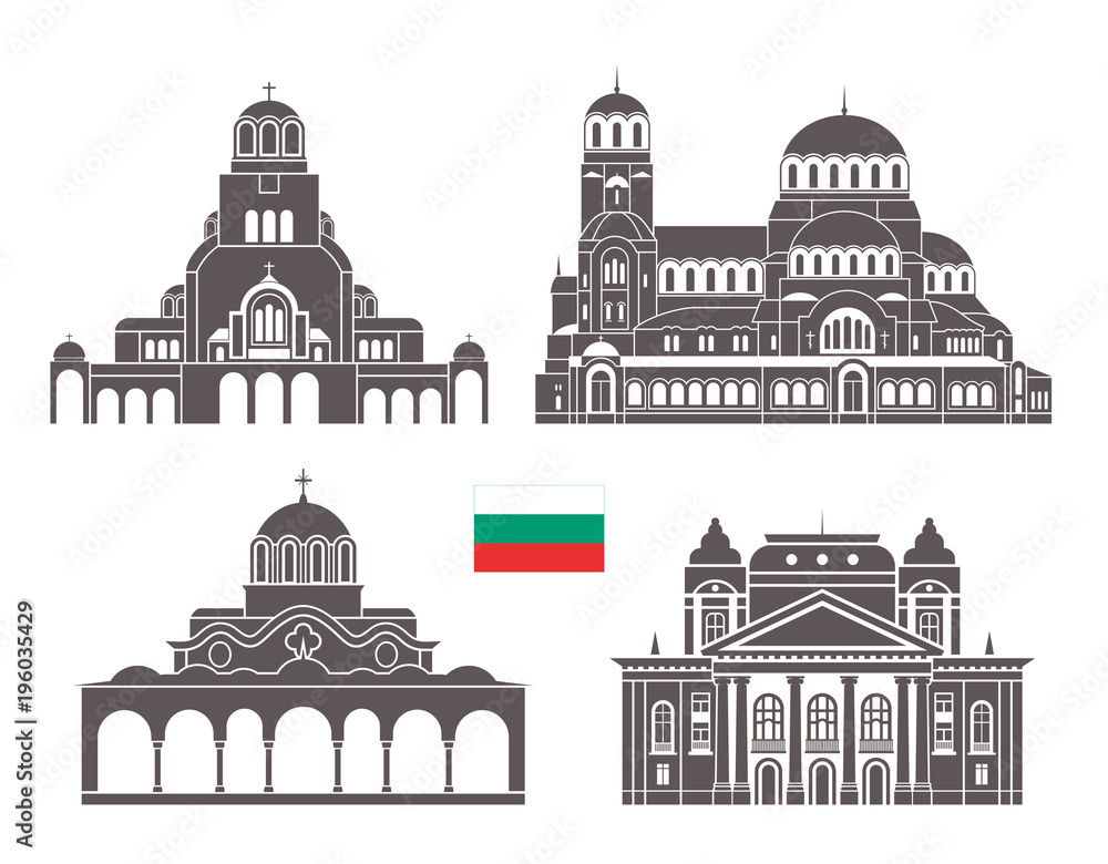 Bulgaria set. Isolated Bulgaria architecture on white background