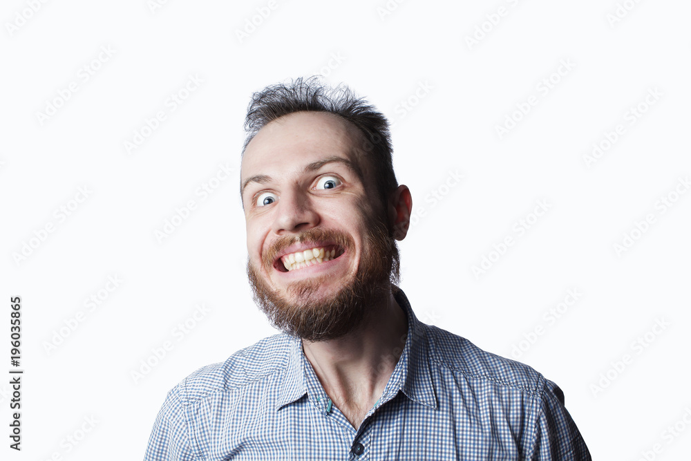 expression and people concept - man with funny face over white background expression and people concept - man with funny face over white background