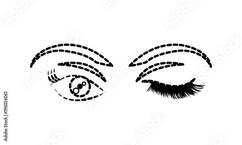 dotted shape woman stinging eye with eyebrows and eyelashes
