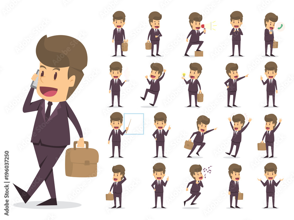 Businessman working characters set.character creation big set.Different views,emotions.Set of ready to use characters and create your own with poses and gestures isolated in white. vector illustration