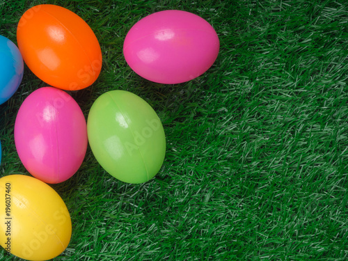 plastic easter eggs on grass