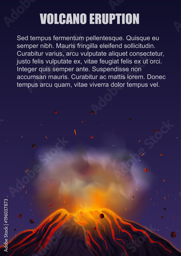 Volcano Eruption with lava poster concept. Vector illustration.