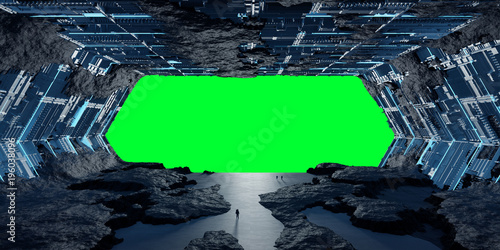 Fototapeta Naklejka Na Ścianę i Meble -  Huge asteroid spaceship interior 3D rendering elements of this image furnished by NASA