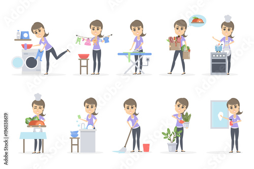 Woman doing household.