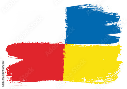 Poland Flag & Ukraine Flag Vector Hand Painted with Rounded Brush