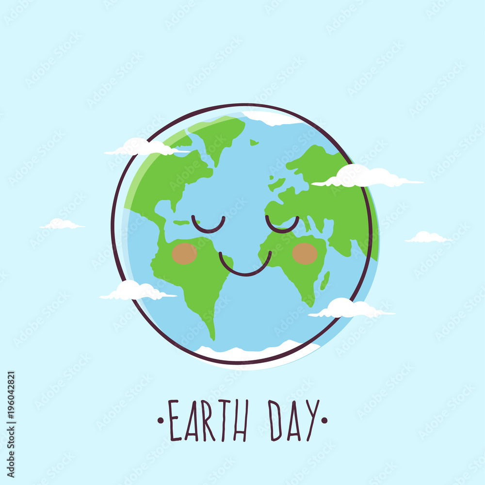 Earth Day. Smiling Cartoon Planet Earth. Stock Vector | Adobe Stock
