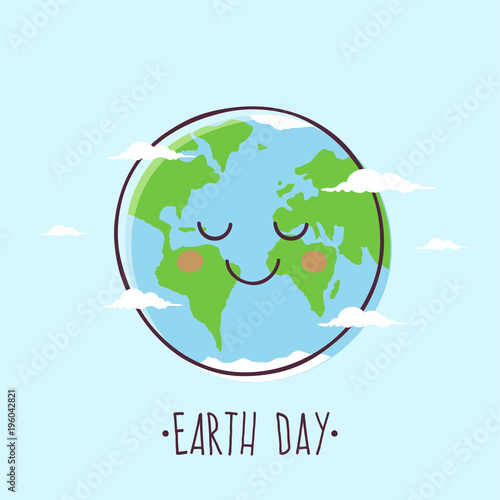 Earth Day. Smiling Cartoon Planet Earth.