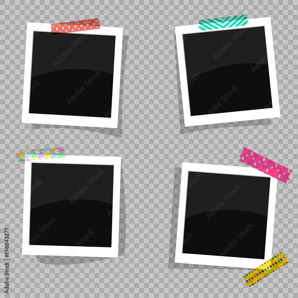 Set of antique photo frames with an ornamental adhesive tape. Vector illustration EPS10. White photo frames Set of antique photo frames with an ornamental adhesive tape. Vector illustration EPS10. White photo frames