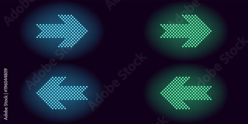 Blue and green neon dot arrow