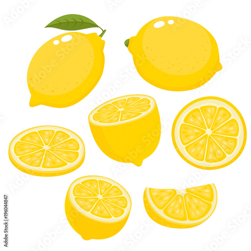 Bright vector set of colorful juicy lemons isolated on white.
