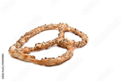 Pretzel with seeds isolated on the white