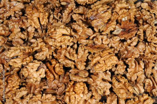 Nuts of walnuts close-up. View from above.