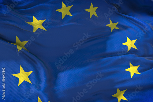 EU flag, euro flag, flag of european union waving, yellow star on blue background