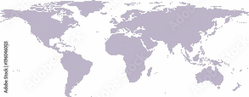 Fiołkowego okręgu kształta światowa mapa na białym tle, wektorowa ilustracja.