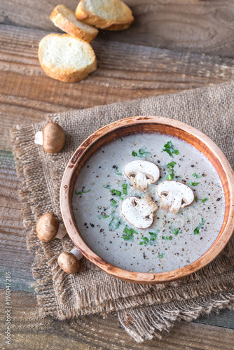 Portion of creamy mushroom soup