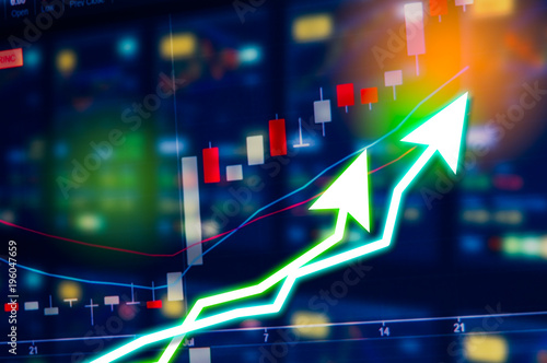 Stock market digital graph chart on LED display concept. A large display of daily stock market price and quotation. Indicator financial forex trade education background.